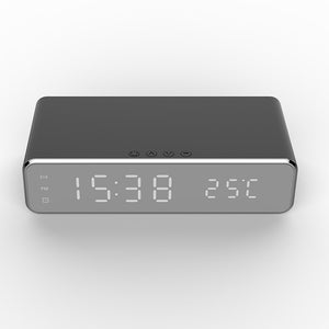 LED Mirror Alarm Clock with Wireless Phone Charging