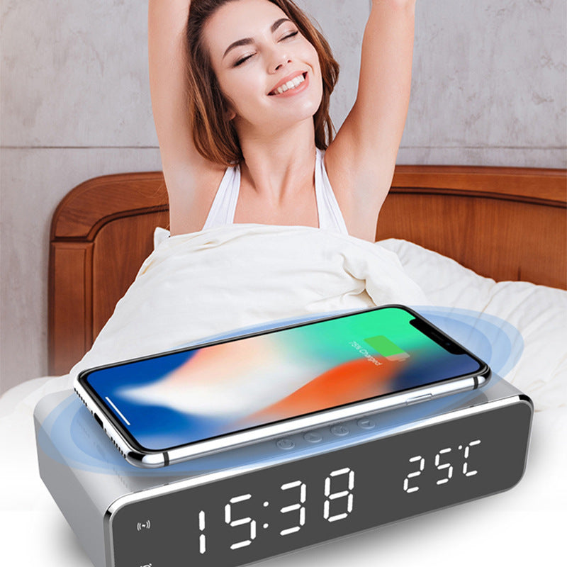 LED Mirror Alarm Clock with Wireless Phone Charging