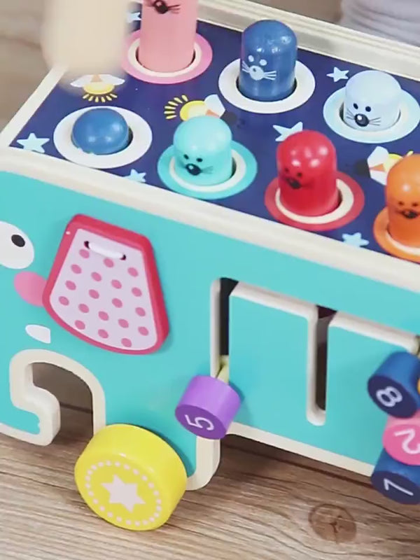 Montessori Toddlers Kids Wooden Pounding Bench Animal Bus Toys Early Educational Set Gifts For Children Toy Musical Instrument