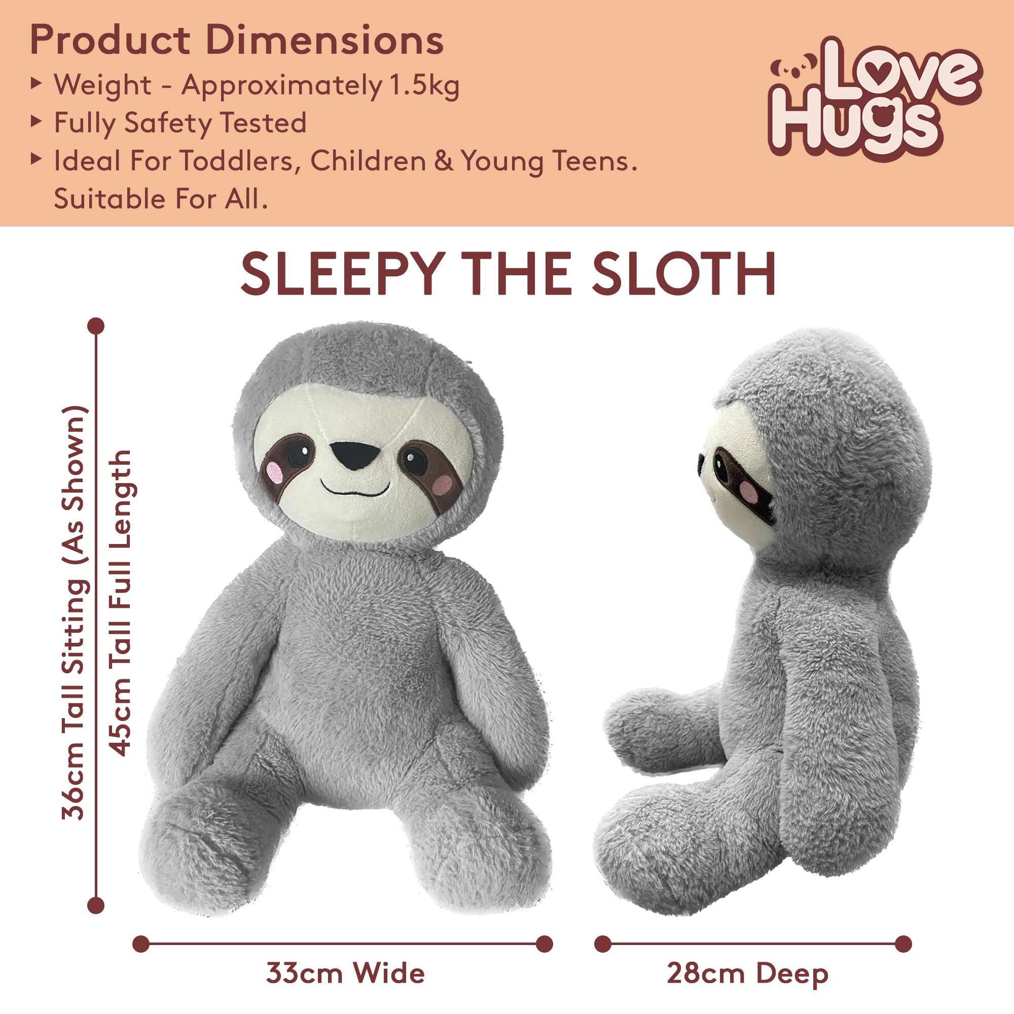 1.5kg Weighted Teddy For Anxiety - Sloth Weighted Stuffed Animal