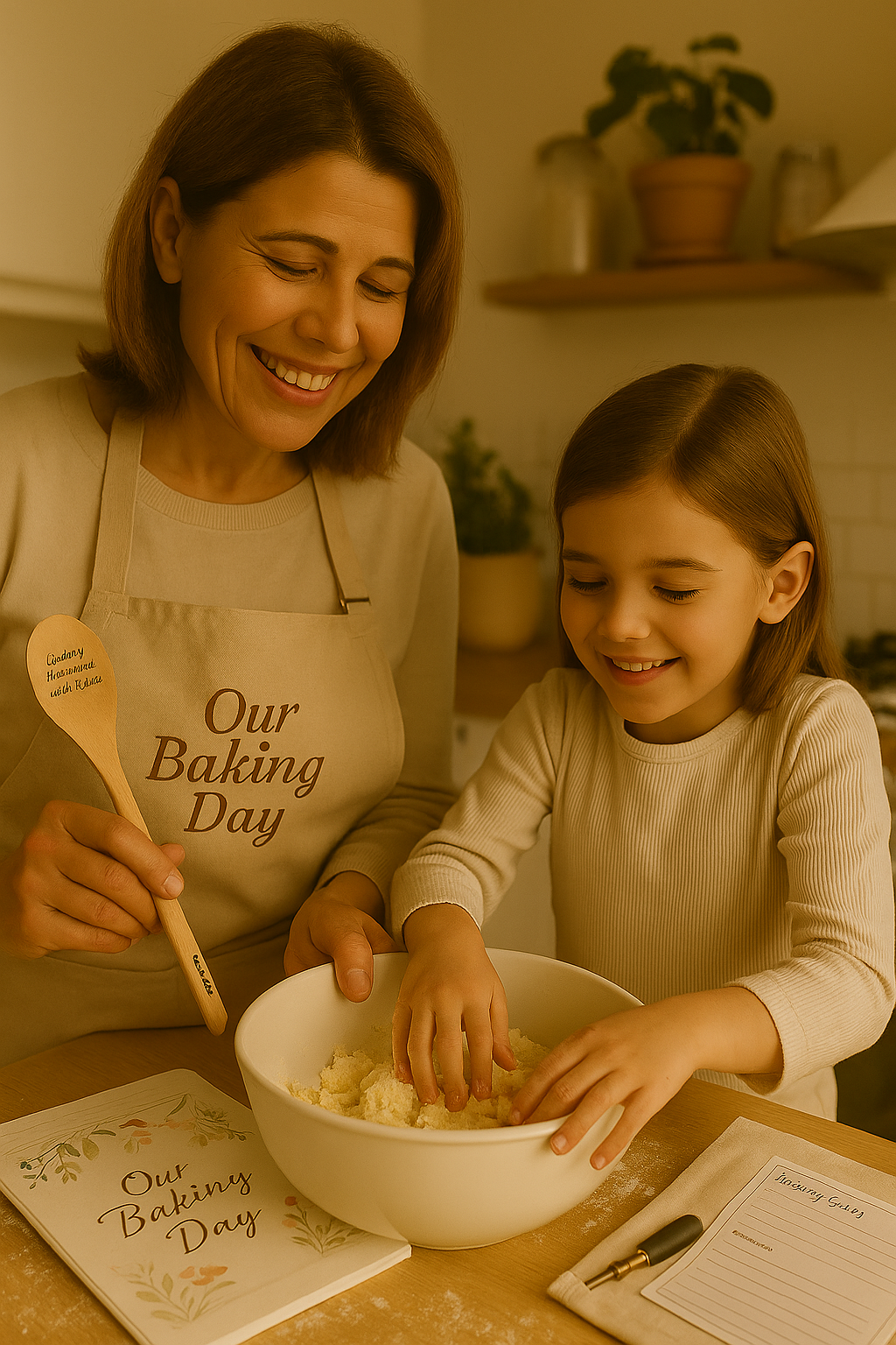 “Our Baking Day” Memory Bundle Apron, Wooden Spoon & Recipe Cards
