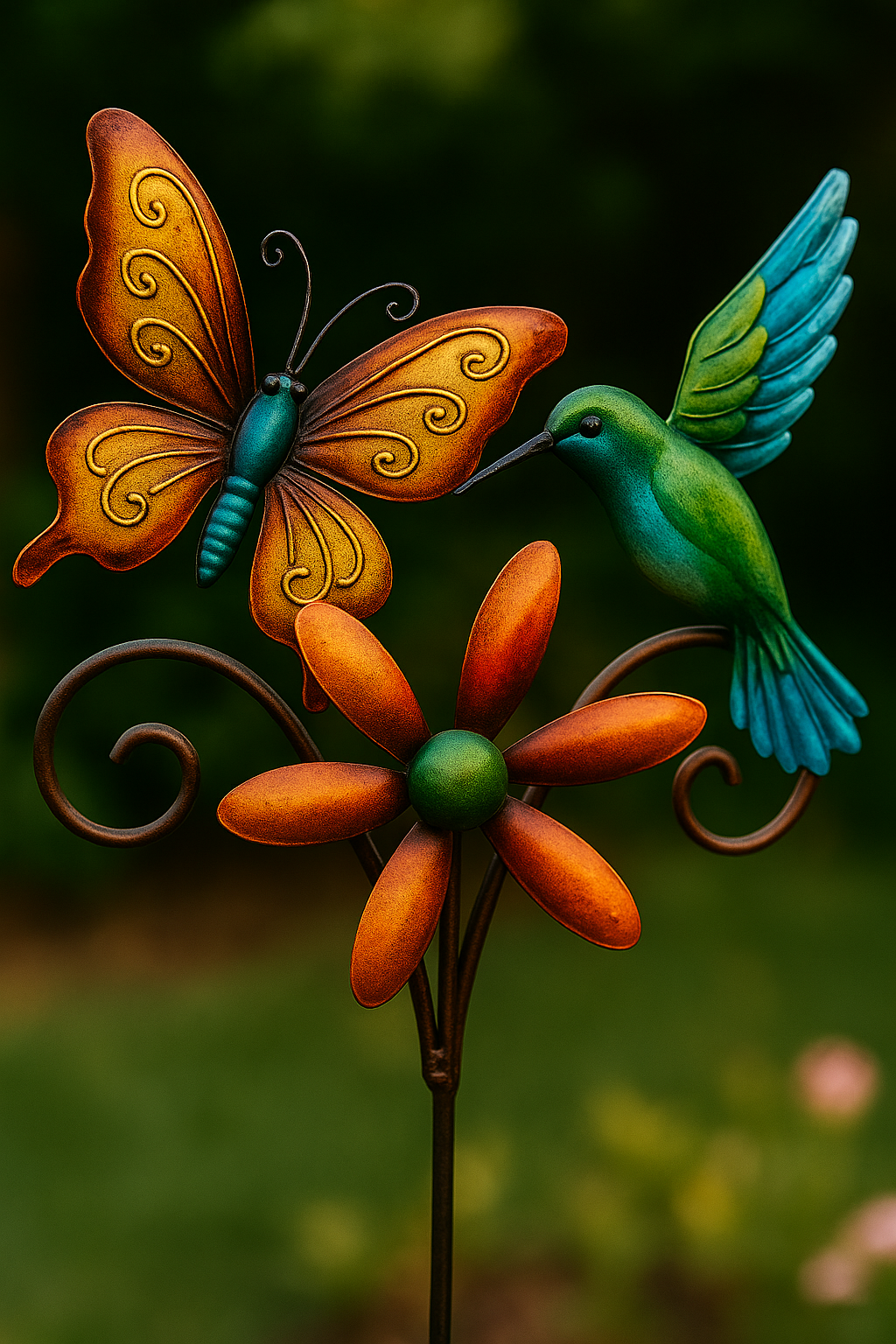 Butterfly & Hummingbird Wind Spinner Garden Stakes Graceful Motion for Nana's Garden