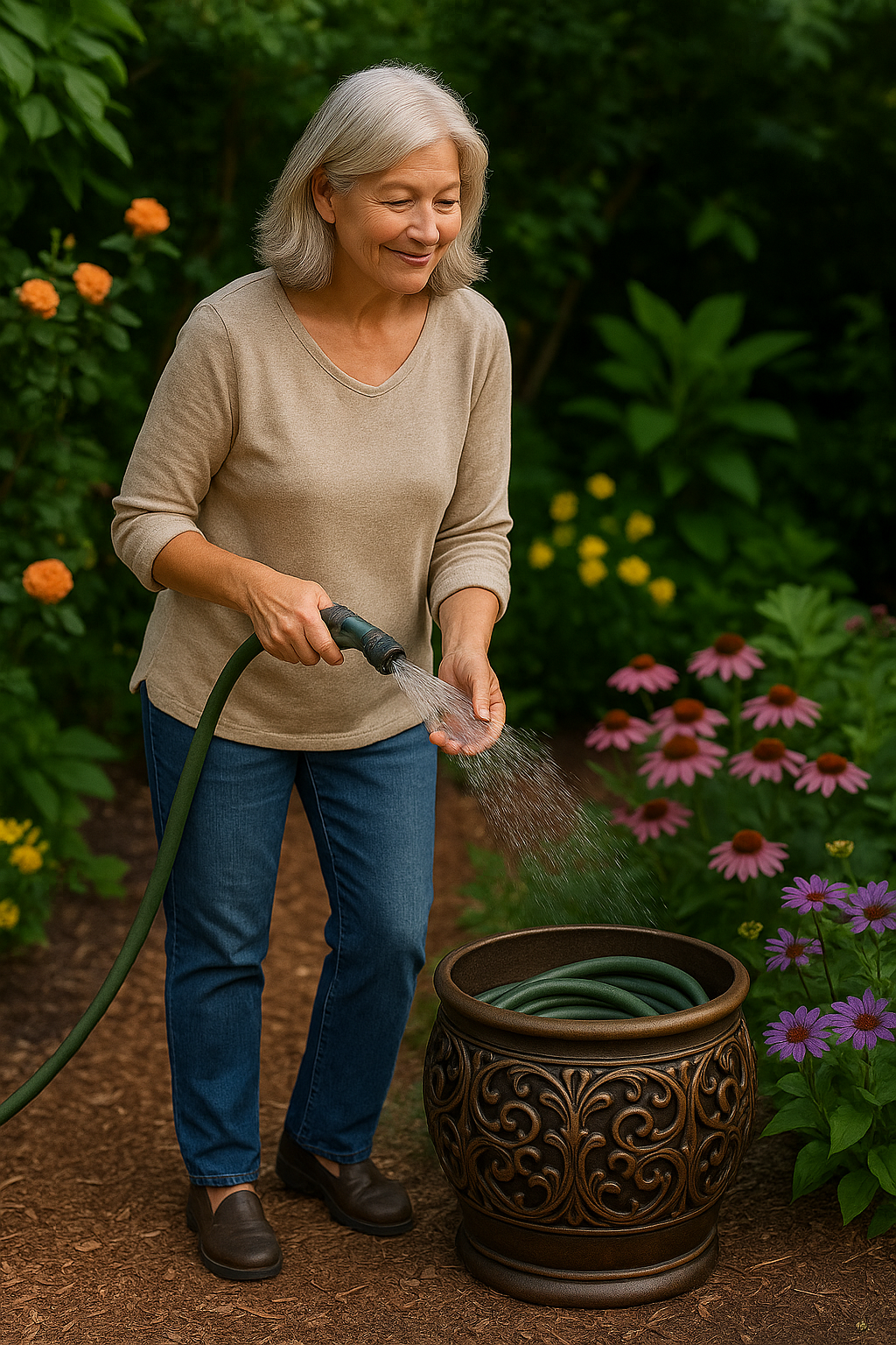 Vintage Cast Iron Hose Holder Pot Keep Nana's Garden Tidy with Timeless Charm
