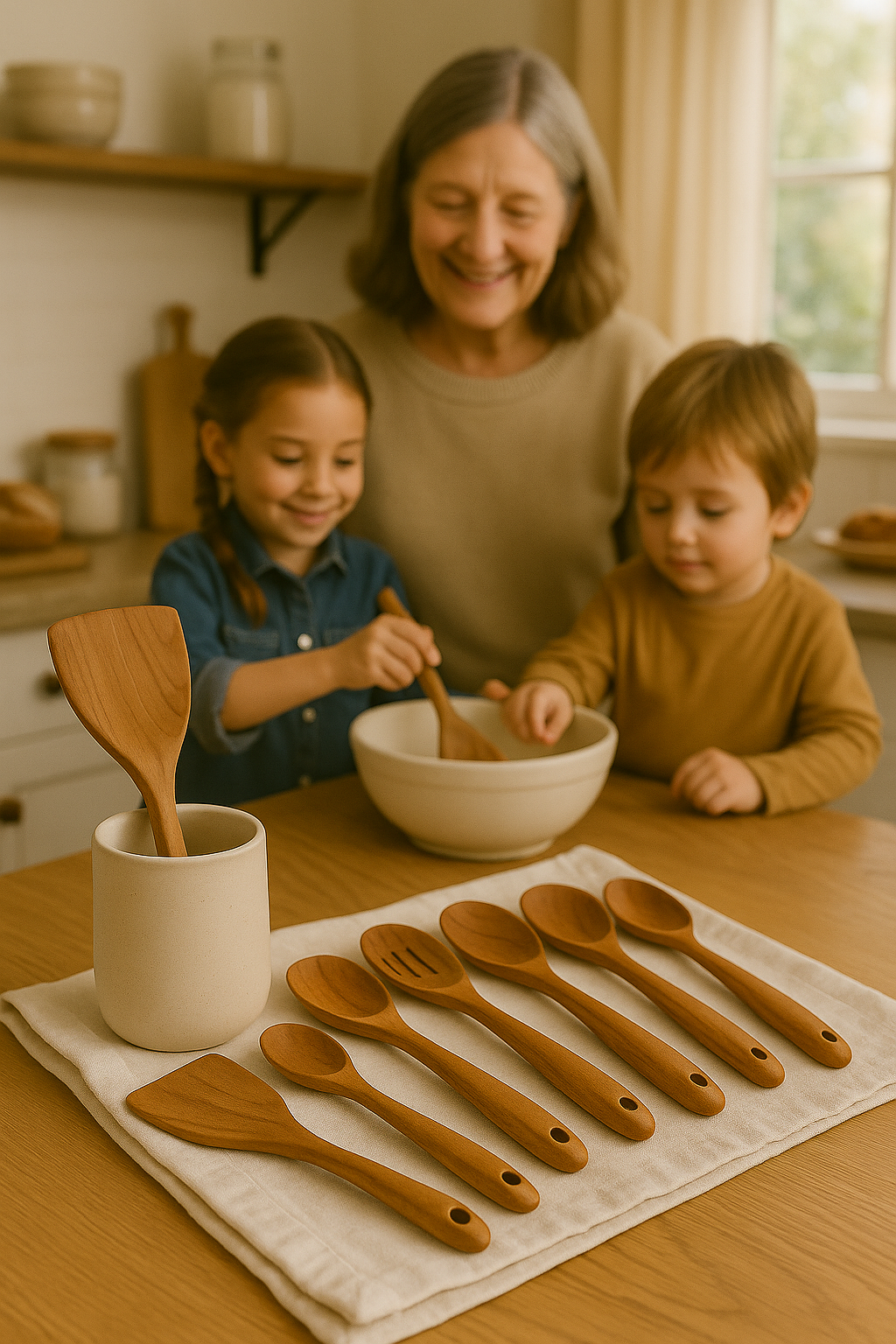 7 Piece Teak Wood Utensil Set Eco Friendly, Heat Resistant, and Non Stick Safe