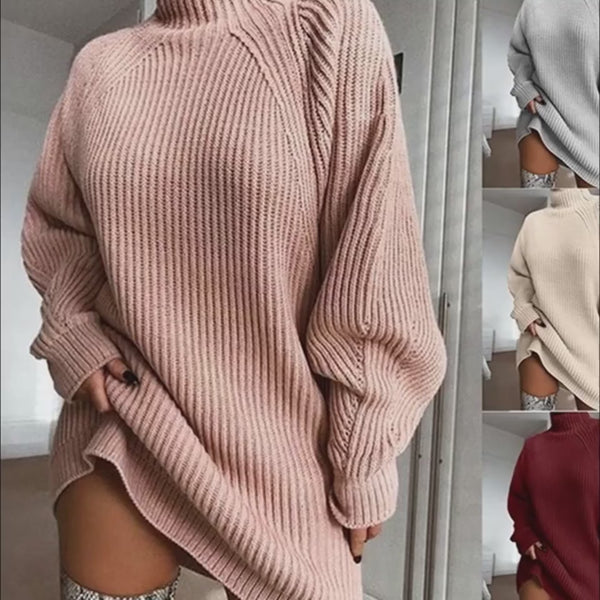 Solid Turtleneck Long Sweater Winter Warm Women Sweater Dress