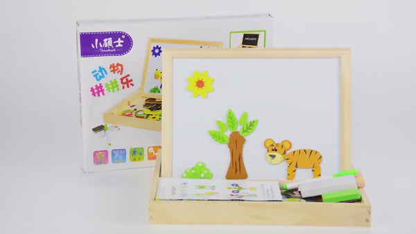 Wooden Magnetic Puzzle Toys Children 3D Puzzle Box Figure Animals Circus Writing Drawing Board Learning Education Toys For Kids